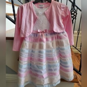 Blueberi Boulevard 2 piece girls pastel stripe dress and jacket